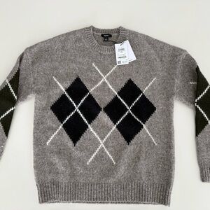 Reiss Gray and Black Argyle Crewneck Sweater